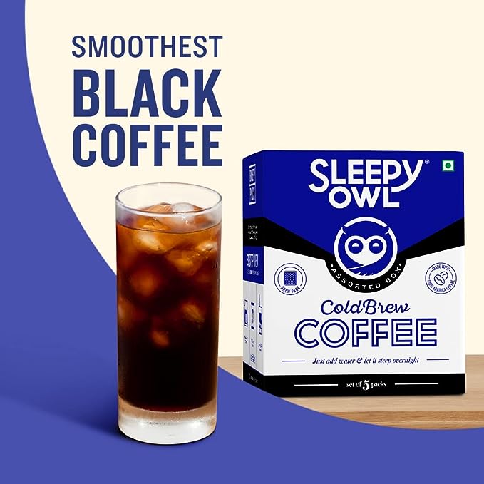 Sleepy Owl Assorted Cold Brew Coffee Bags | 5 Delicious Flavours - French Vanilla, Dark Roast, Cinnamon, Hazelnut, Original | Easy 3 Step Overnight Brew - No Equipment Needed | Makes 15 Cups | 100% Arabica Sleepy Owl Assorted Cold Brew Coffee Bags | 5 Delicious Flavours - French Vanilla, Dark Roast, Cinnamon, Hazelnut, Original | Easy 3 Step Overnight Brew - No Equipment Needed | Makes 15 Cups | 100% Arabica